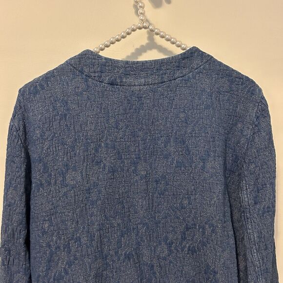 Pure Jill Jacket Womens M Blue Indigo Floral Jacquard Textured Boho Mature Offic - Picture 9 of 10